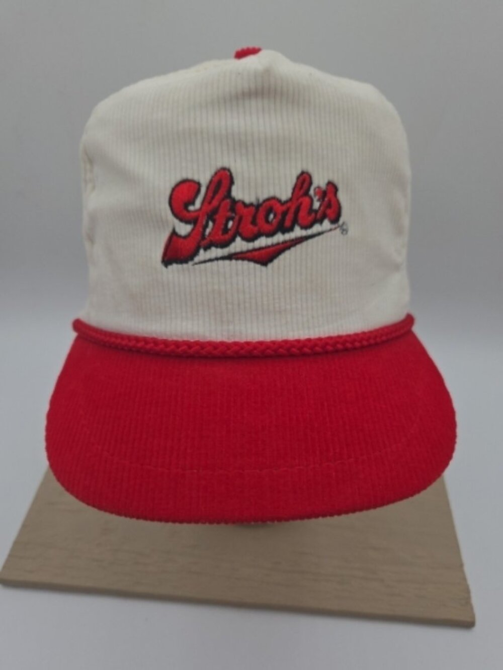 Vintage Stroh’s Beer Corduroy Snapback Hat Red Rope NWT Brew Masters